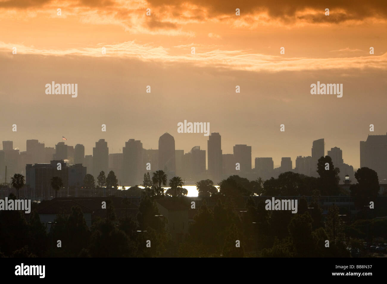 Sunrise over the city of San Diego Southern California USA  Stock Photo