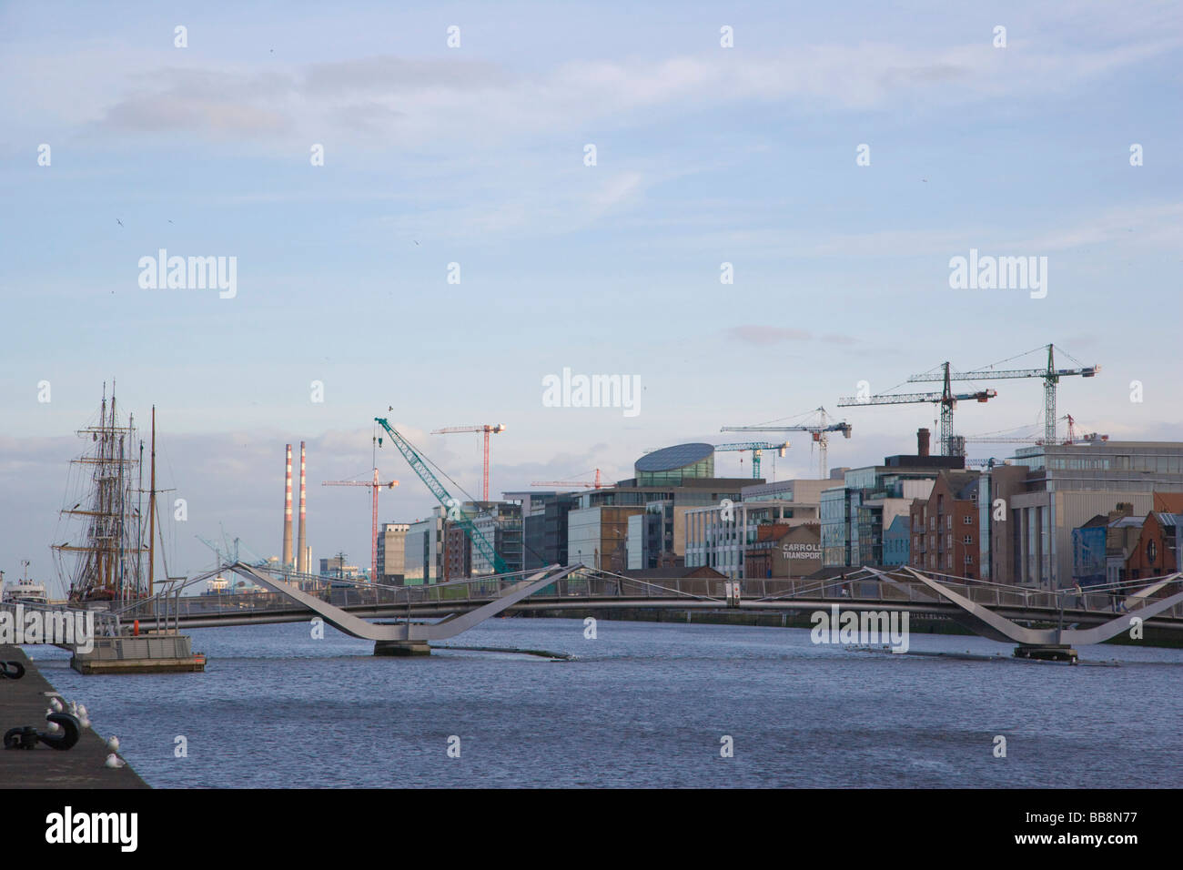 Sean O'Casey Bridge, pedestrian drawbridge and dockland, Dublin, Ireland Stock Photo