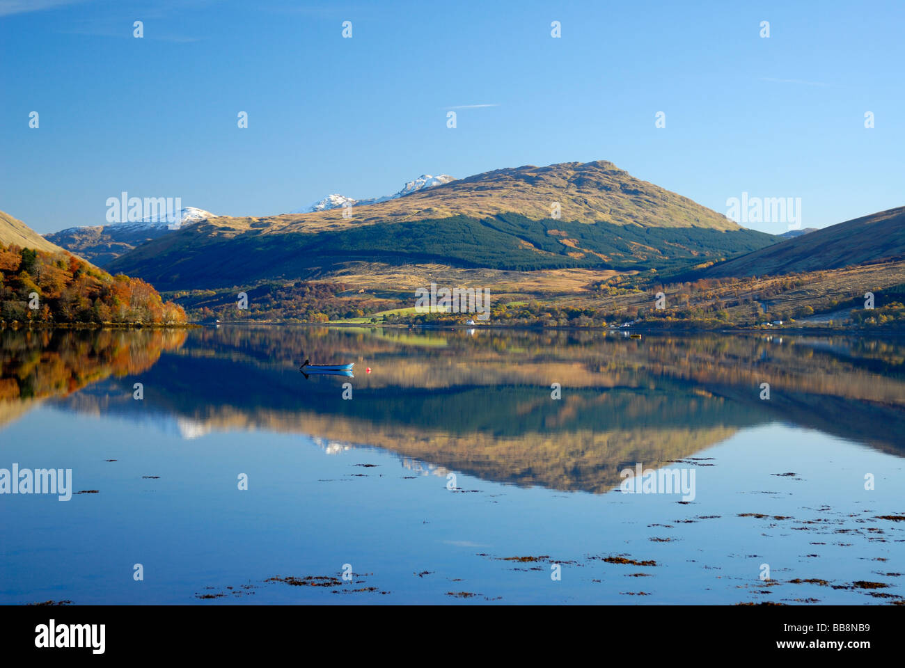 Autumn reflections on Loch Fyne at Inveraray, Argyll and Bute, Scotland Stock Photo