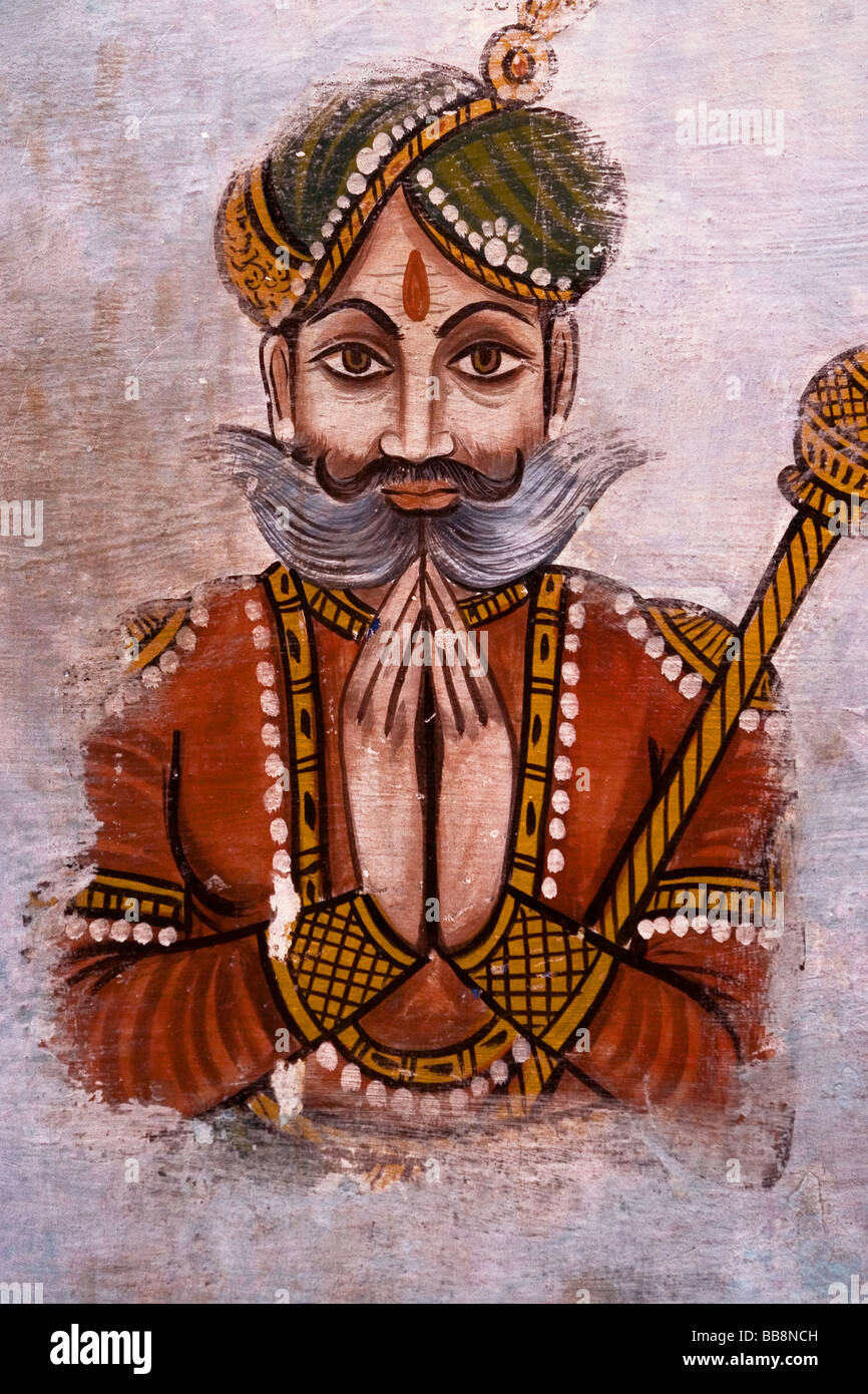 Indian Wall Painting of Maharaja (King), North India Stock Photo