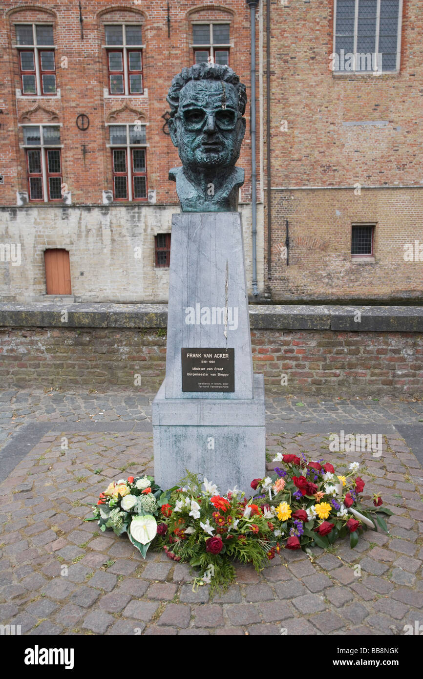 Statue of Frank van Acker, Minister van Staat Burgemeester van Brugge, Bruges, Belgium Stock Photo
