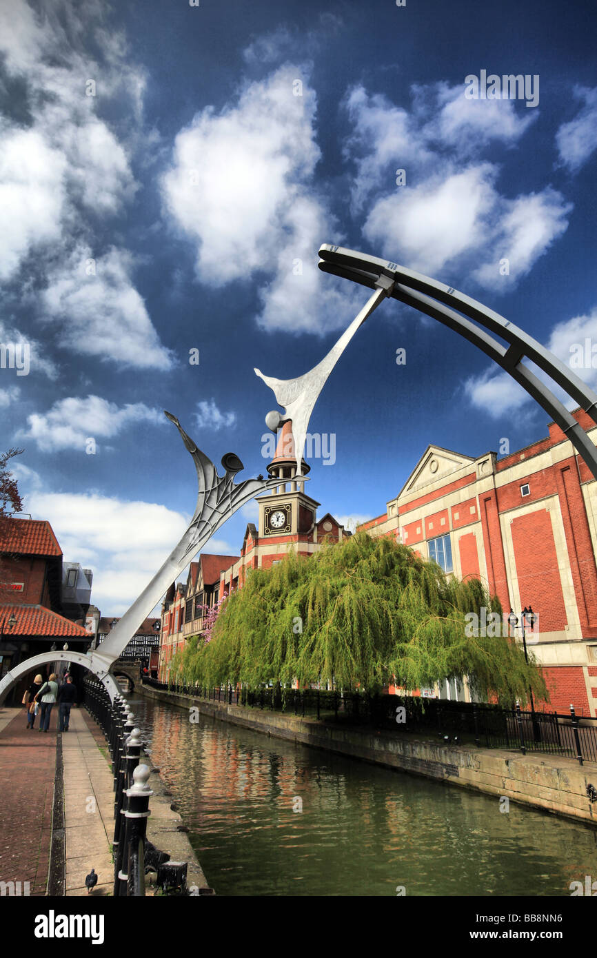 Fossdyke and the Witham canal, Lincoln, Lincolnshire, England. Brayford Pool, Lincoln, is where the Fossdyke Navigation, a canal Stock Photo