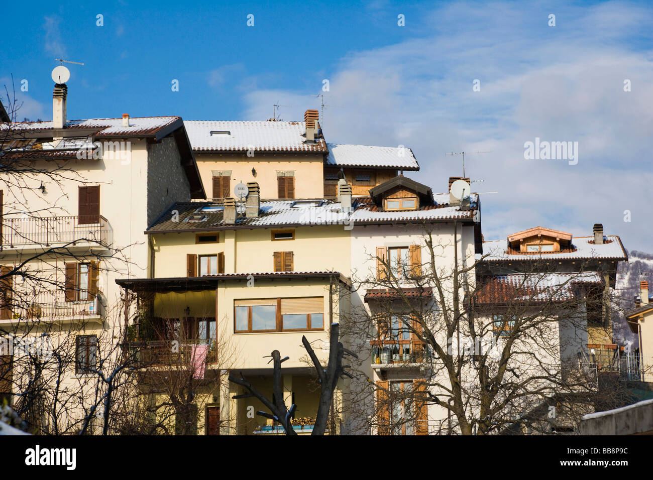 Hillside residences, winter, Pigra, Lake Como, Lombardy, Italy, Europe Stock Photo