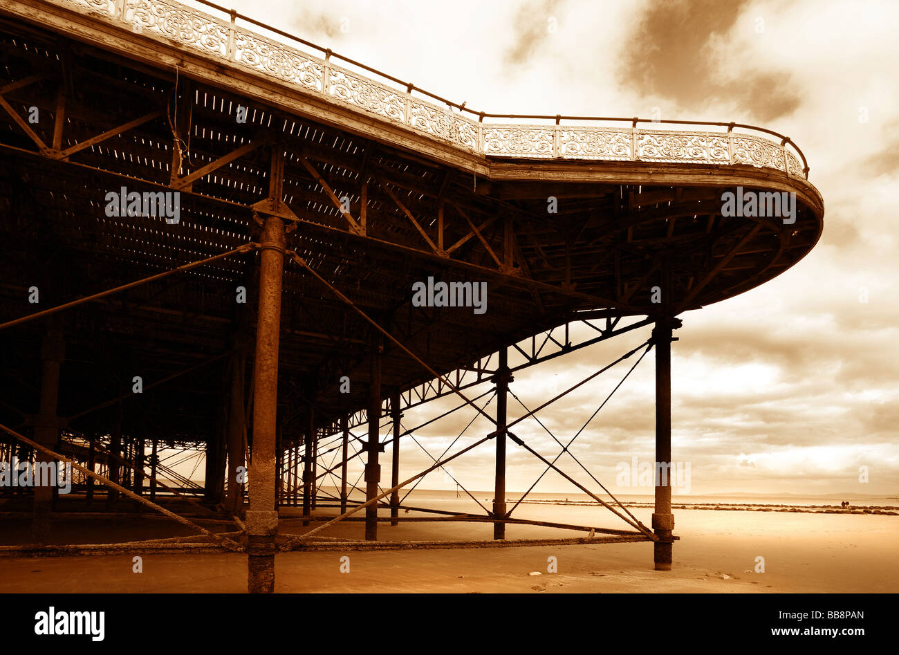 victoria pier colwyn bay conwy north wales in a derelict state as the tide comes in Stock Photo