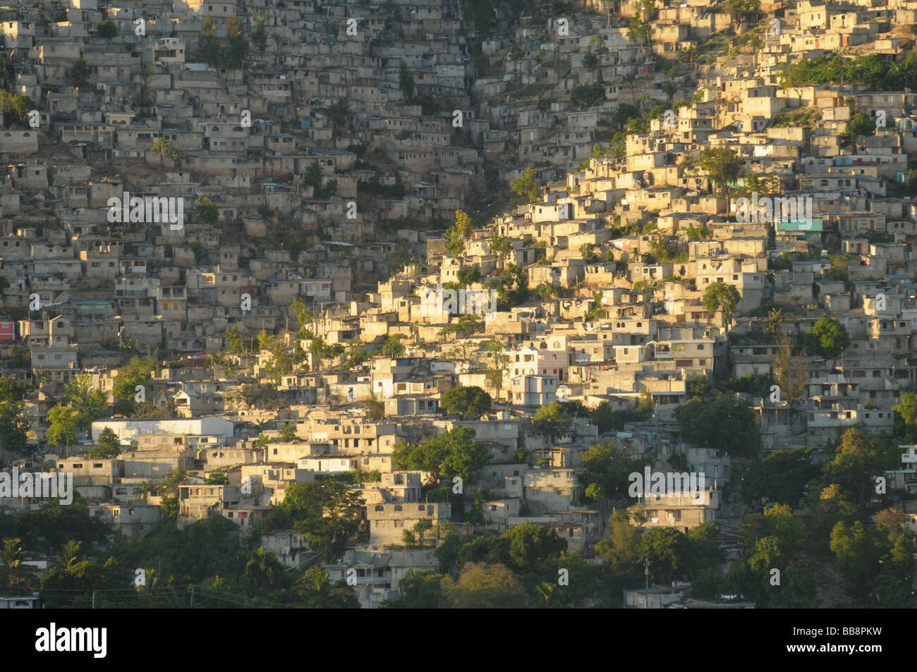 Slum housing on the outskirts of the Haitian capital city, Port au Prince Stock Photo