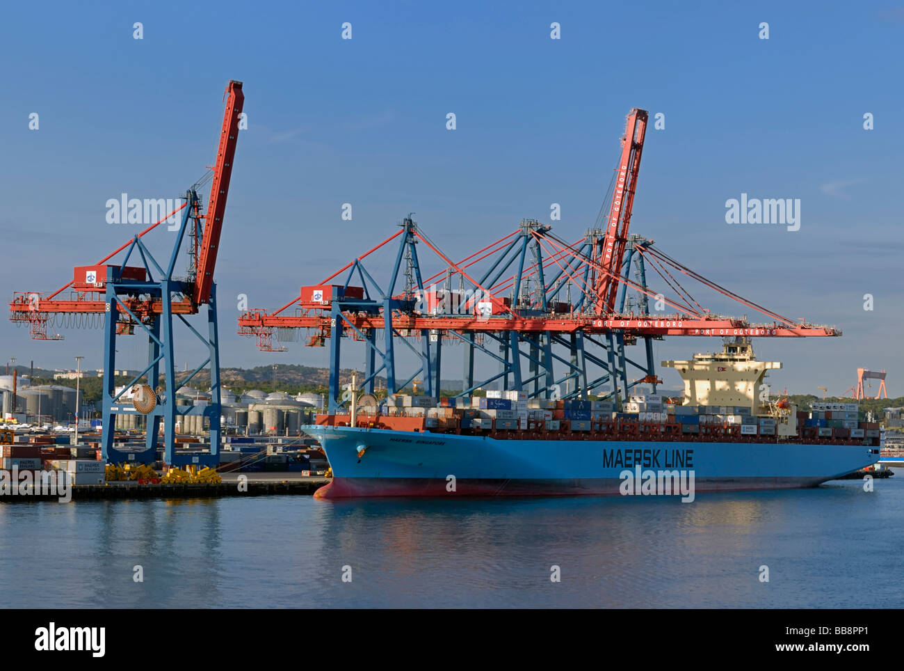 Container ship unloading at the port, Gothenburg, Sweden, Europe Stock Photo
