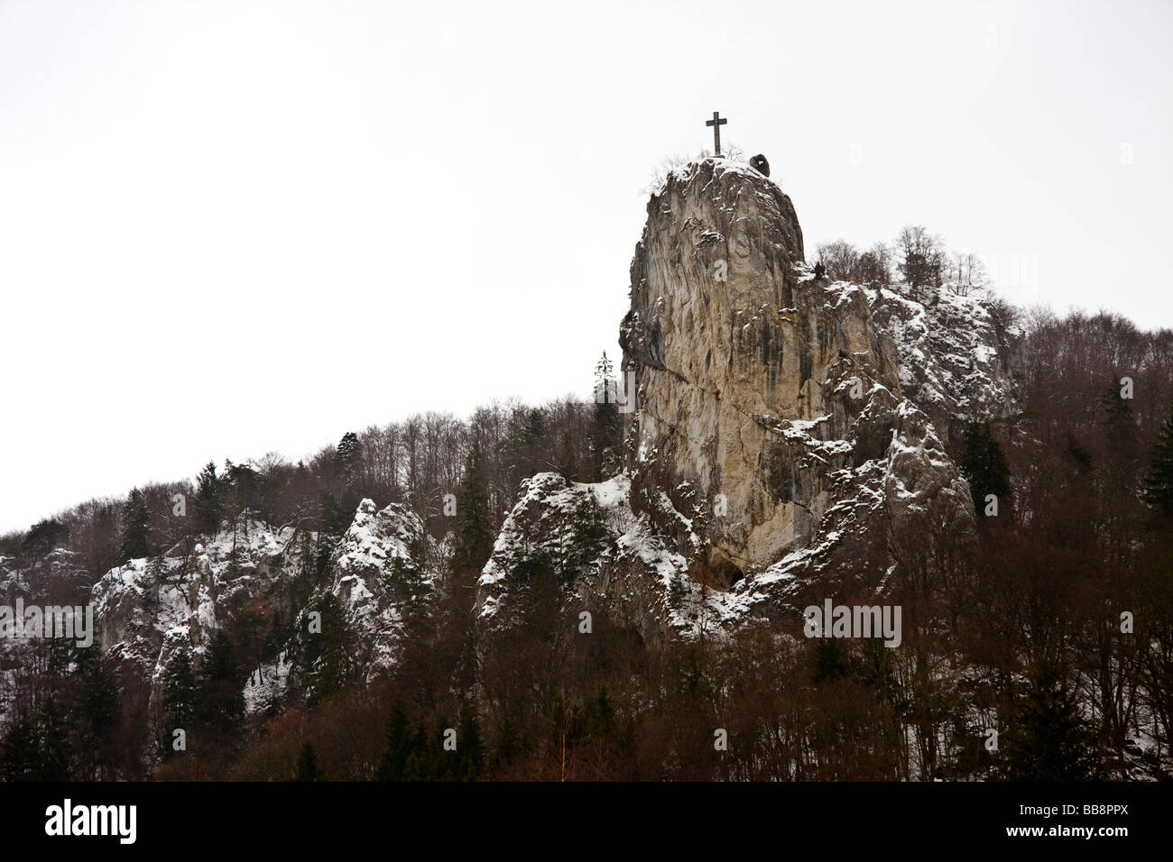 Petersfels, Rock of St. Peter, near Beuron, Upper Donautal valley, Sigmaringen district, Baden-Wuerttemberg, Germany, Europe Stock Photo