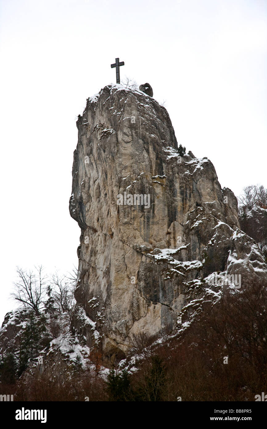 Petersfels, Rock of St. Peter, near Beuron, Upper Donautal valley, Sigmaringen district, Baden-Wuerttemberg, Germany, Europe Stock Photo