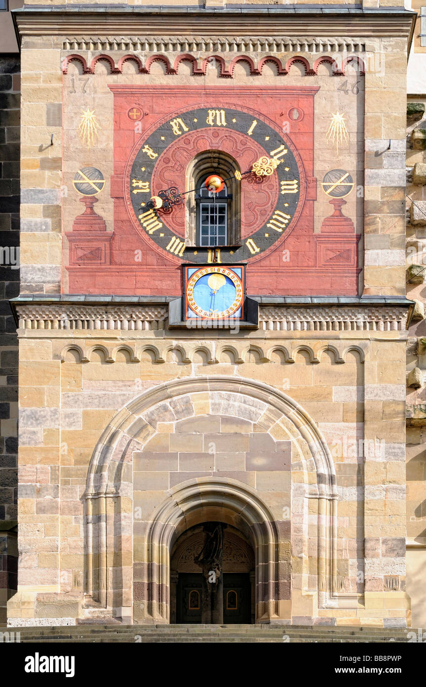 Detail, bell tower of the Church of St. Michael, Schwaebisch Hall ...