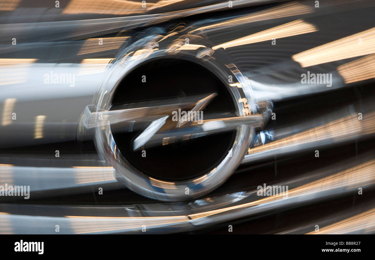 Grille face panel with the company logo of the automobile brand OPEL INSIGNIA, motion blur, Germany Stock Photo