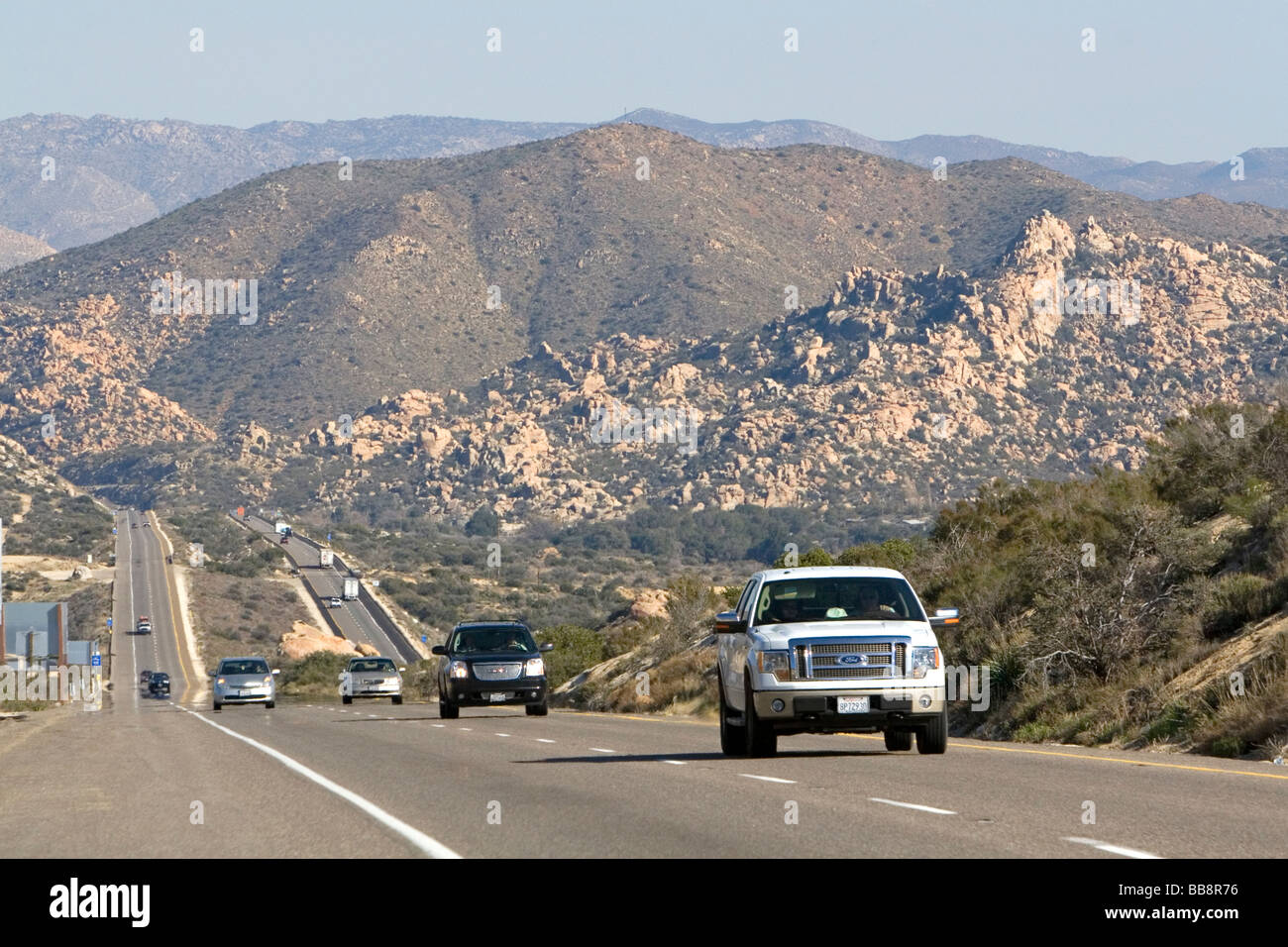 Automobiles traveling on Interstate 8 between El Centro and San Diego Southern California USA  Stock Photo