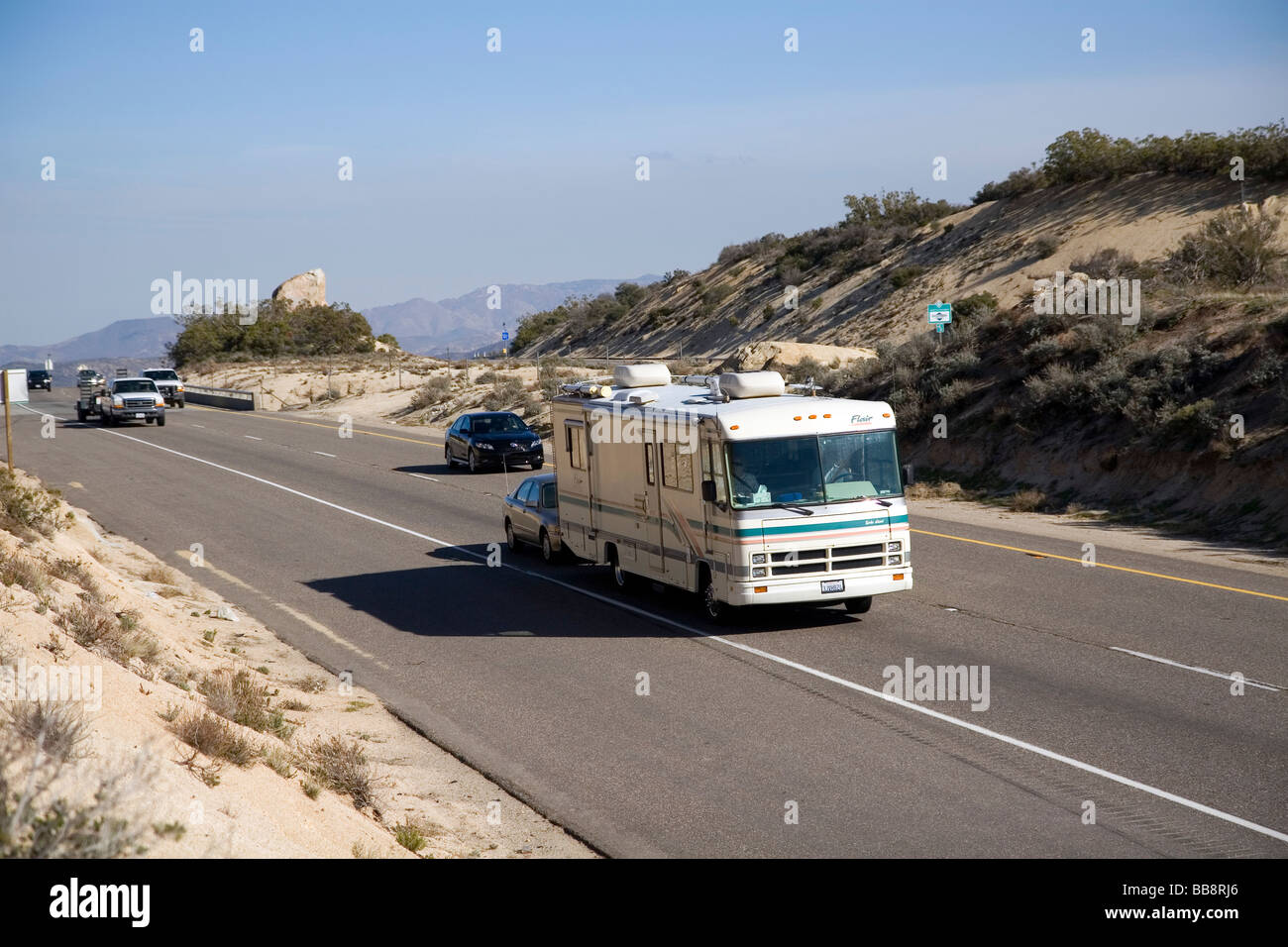 Motorhome traveling on Interstate 8 between El Centro and San Diego Southern California USA Stock Photo
