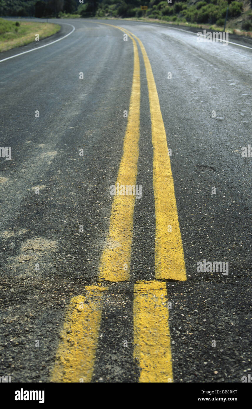 Road damage caused by an earthquake fault line near Mt Carmel Junction, Utah, USA. Stock Photo