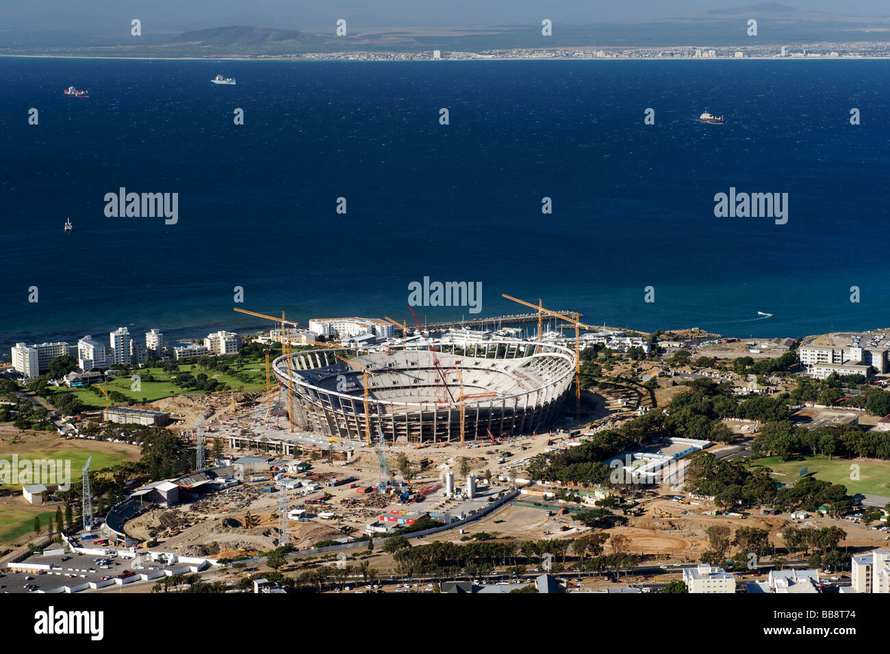 View of the 2010 FIFA world cup stadium under construction in Greenpoint, Cape Town, South Africa Stock Photo