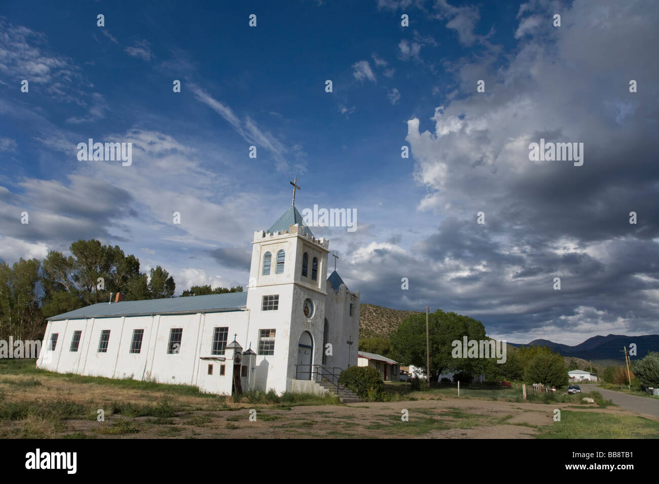 Church in the small enclave of San Francisco on the edge of the San Luis Valley Colorado Stock Photo