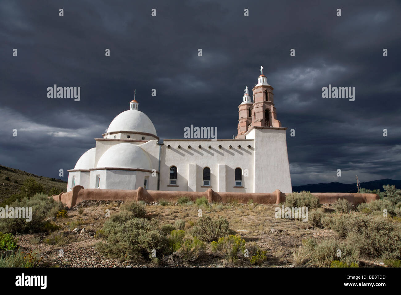 The All Saints Chapel on a hill above San Luis Colorado where the Stations of the Cross are located Stock Photo