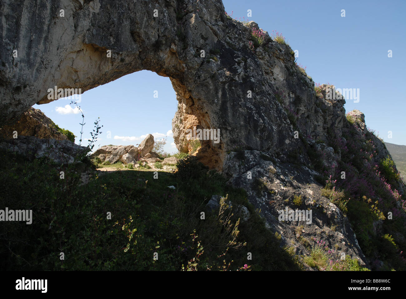 Forada Rock Arch, Sierra de la Forada, Alicante Province, Comunidad Valenciana, Spain Stock Photo