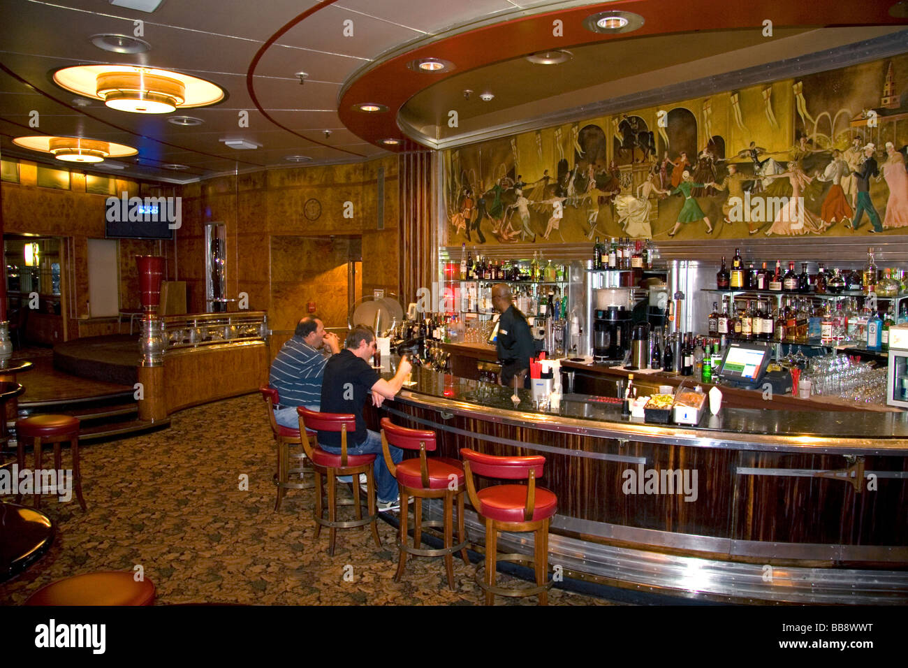 Bar on the Queen Mary museum and hotel ship at Long Beach Califorina USA Stock Photo