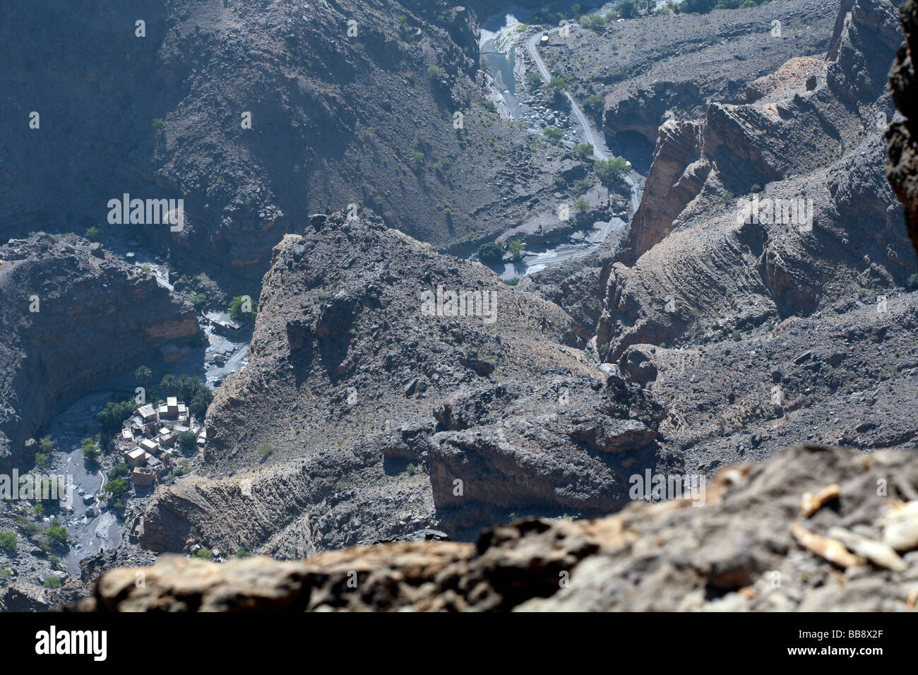Village in the valley of Jebel Shams in Oman Stock Photo