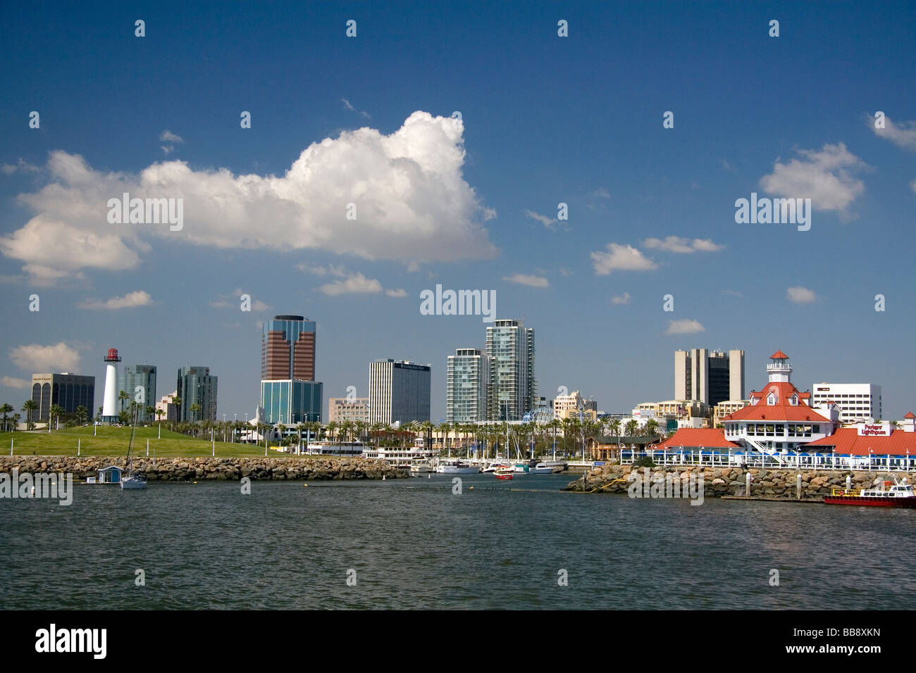 Boats in Rainbow Harbor at Long Beach California USA  Stock Photo