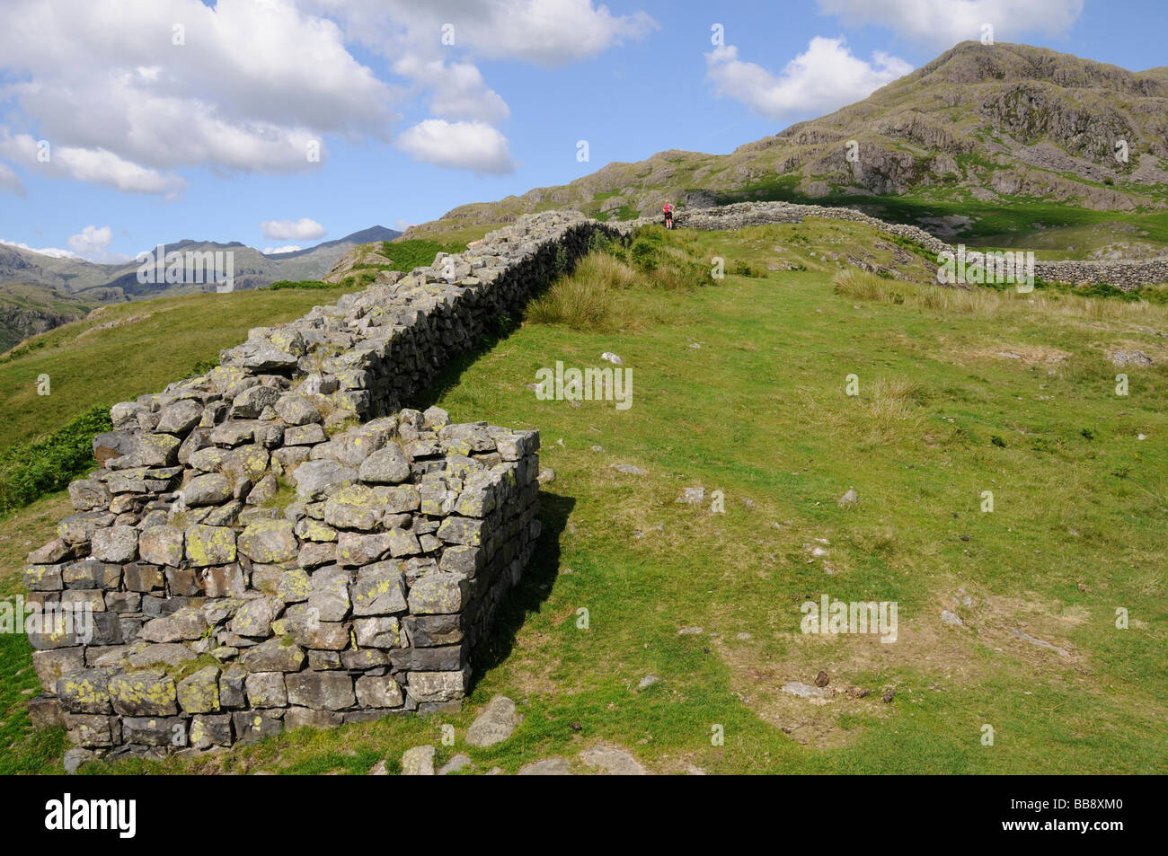 Hardknott Pass and Roman Fort in the English Lake District. Stock Photo