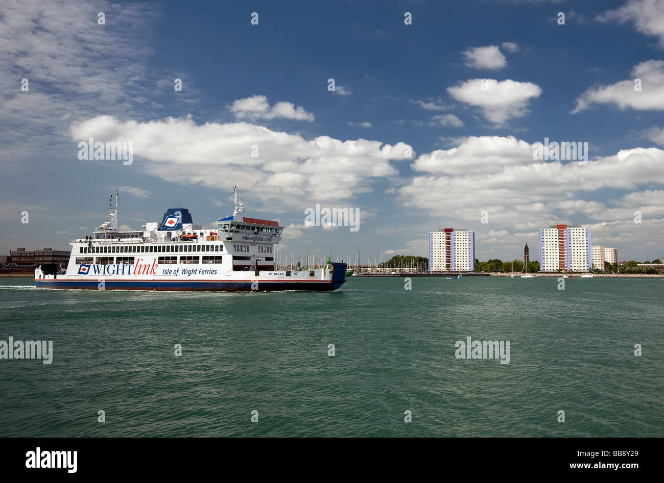 Wightlink ferry leaving Portsmouth Harbour for the Isle of Wight, Gunwharf Quays, Portsmouth Harbour, Hampshire, England, UK Stock Photo