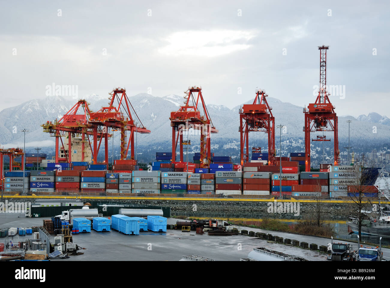 Gantry cranes in Port Metro Vancouver Stock Photo