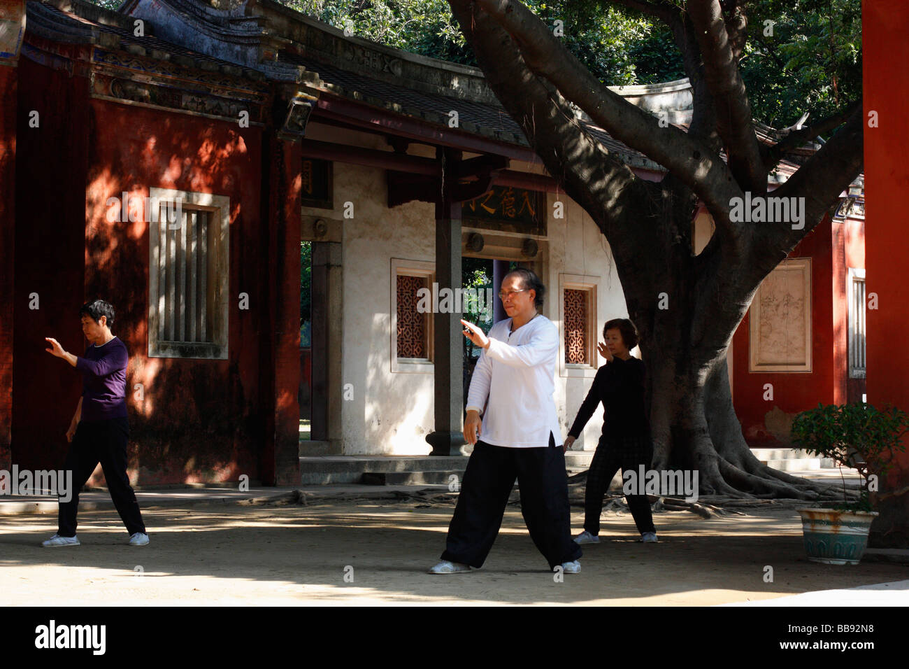 People practice martial arts at Confucian Temple. Tainan, Taiwan Stock Photo