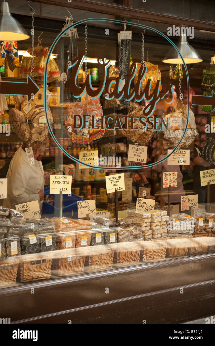 looking through the window of Wallys Delicatessen Morgan Arcade Cardiff City centre Wales UK Stock Photo