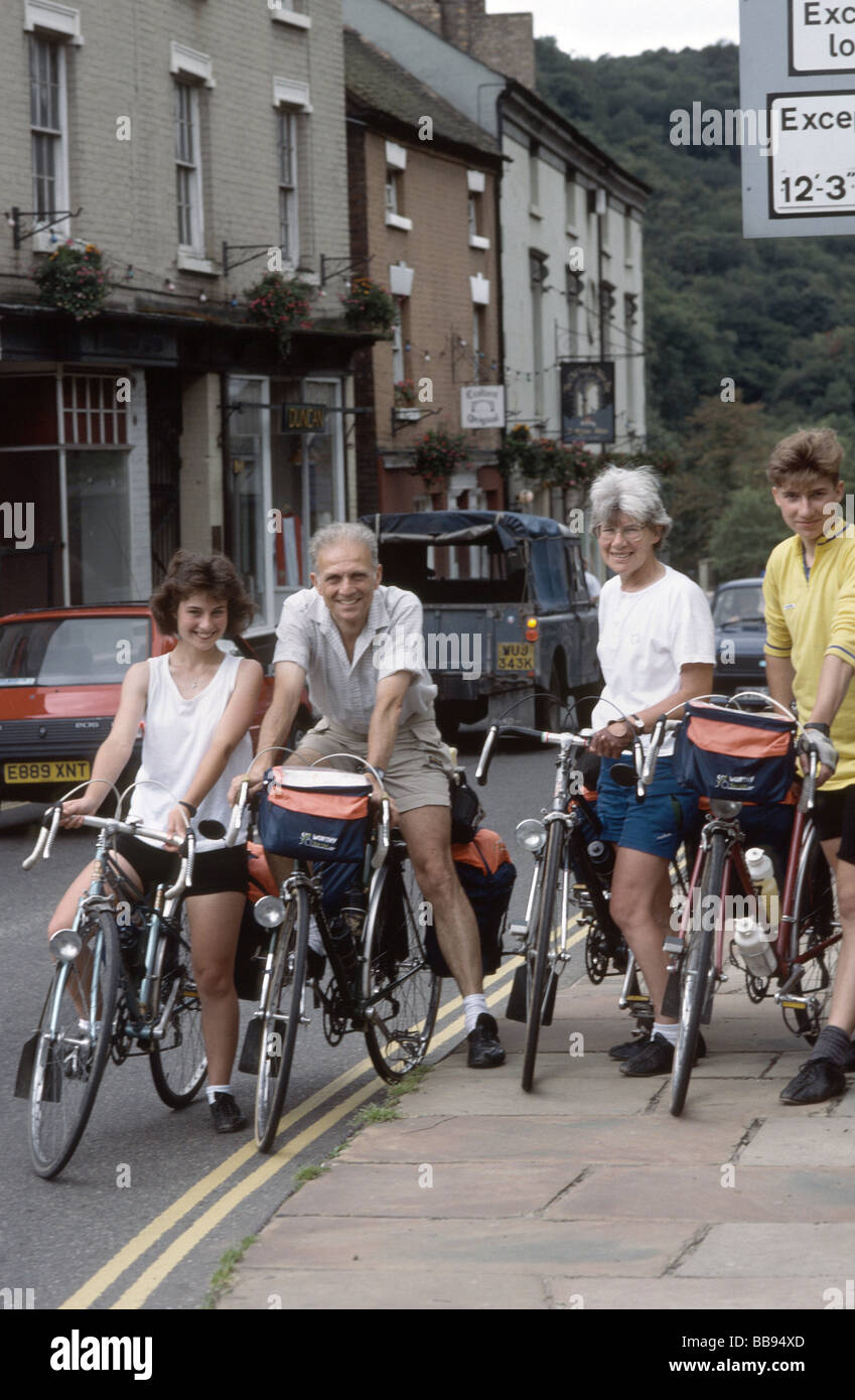 Family on a cycling holiday in Britain Stock Photo