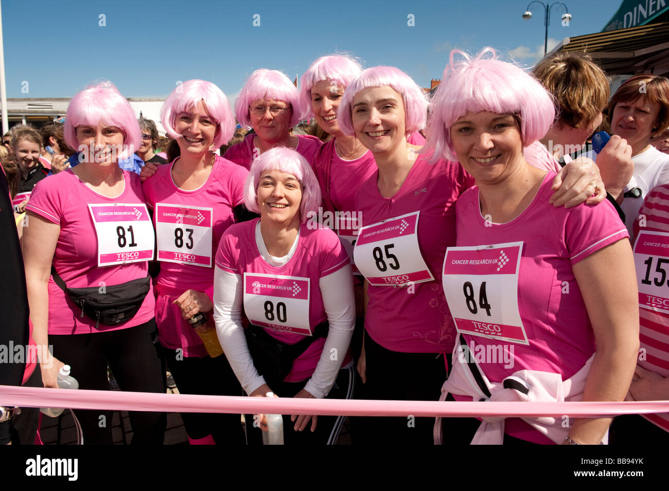 Women competing in the Race For Life sponsored run to raise money for cancer research Aberystwyth Wales UK May 2009 Stock Photo