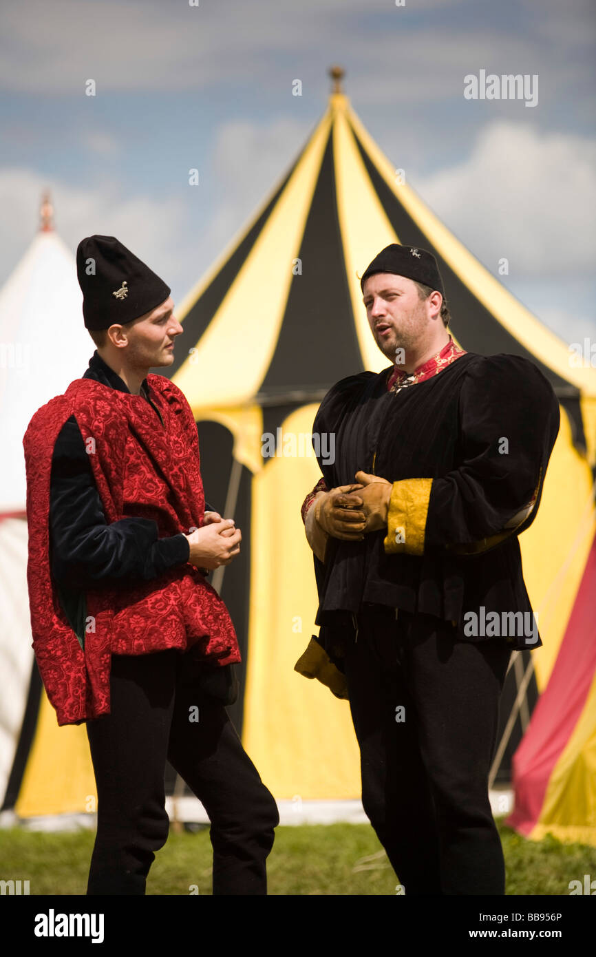 Two men dressed as medieval nobles or knights at Tewkesbury Medieval Festival 2008, Gloucestershire, UK Stock Photo