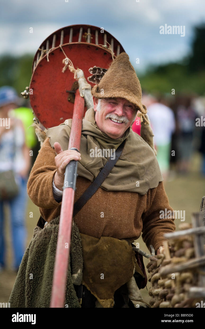Reenactor dressed as medieval rat catcher at Tewkesbury medieval festival 2008, Gloucestershire, UK Stock Photo