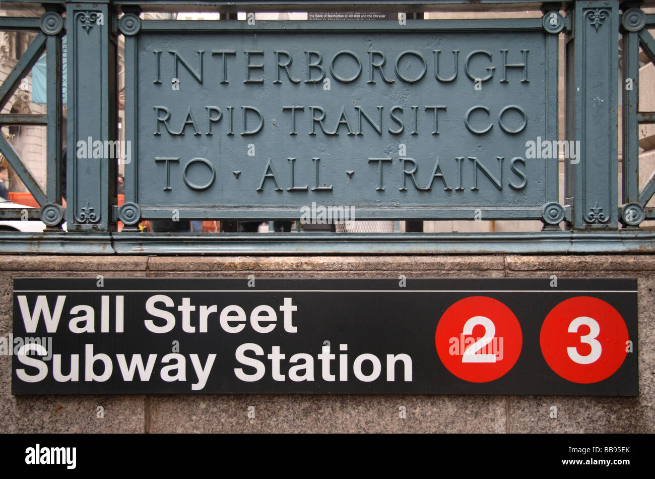 The entrance sign to the Wall Street Subway Station, New York Stock Photo Alamy