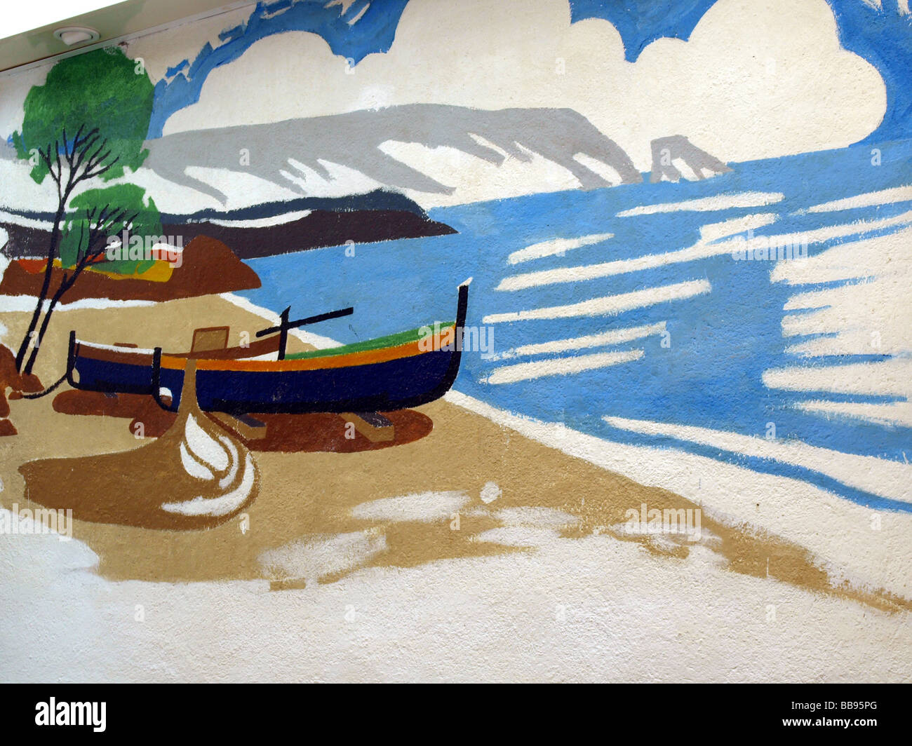 A wall mural of a coastal scene Stock Photo Alamy