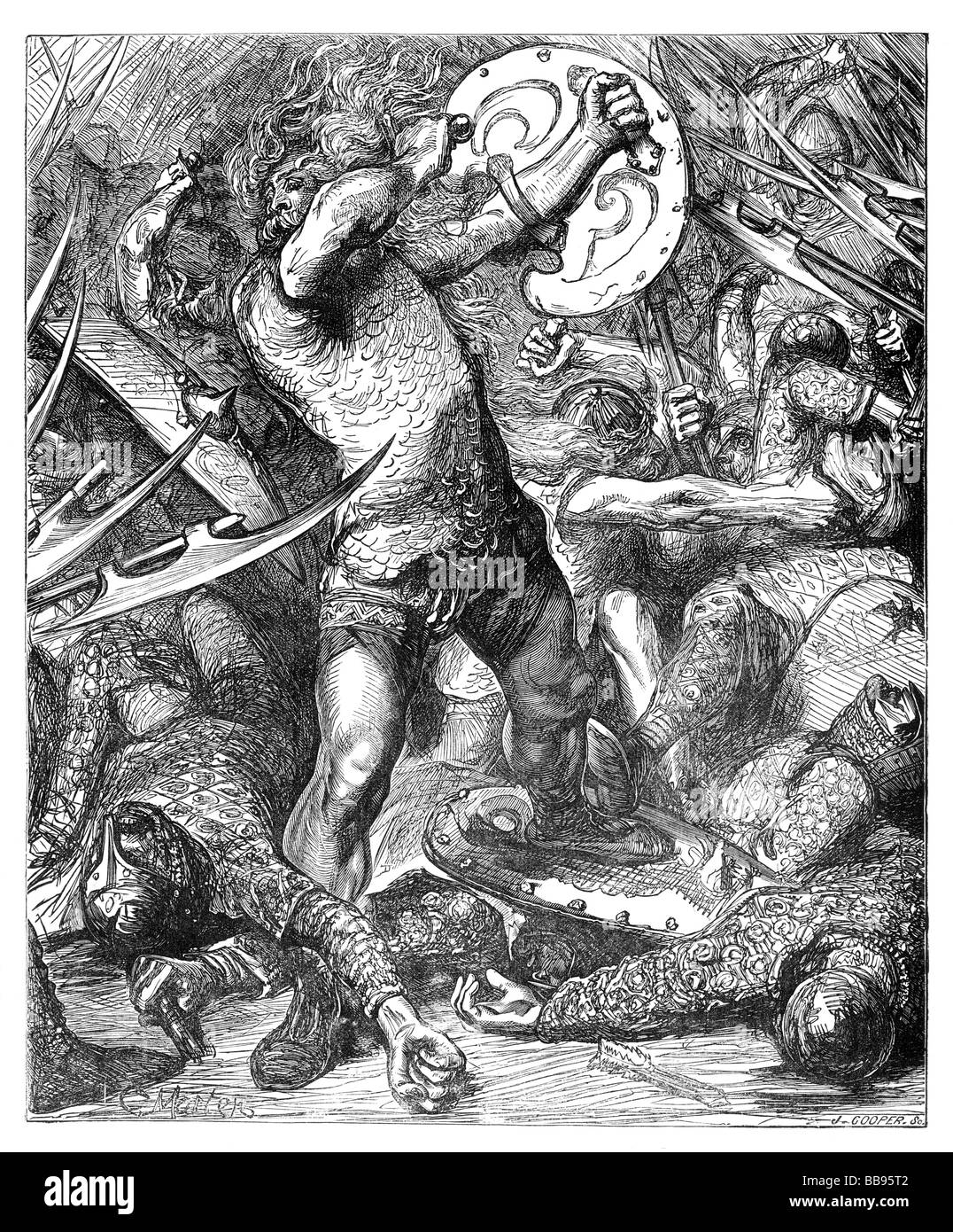 Illustration of Hereward the Wake making good his escape after his defeat by William the Conqueror s army Battle of Ely AD1071 Stock Photo