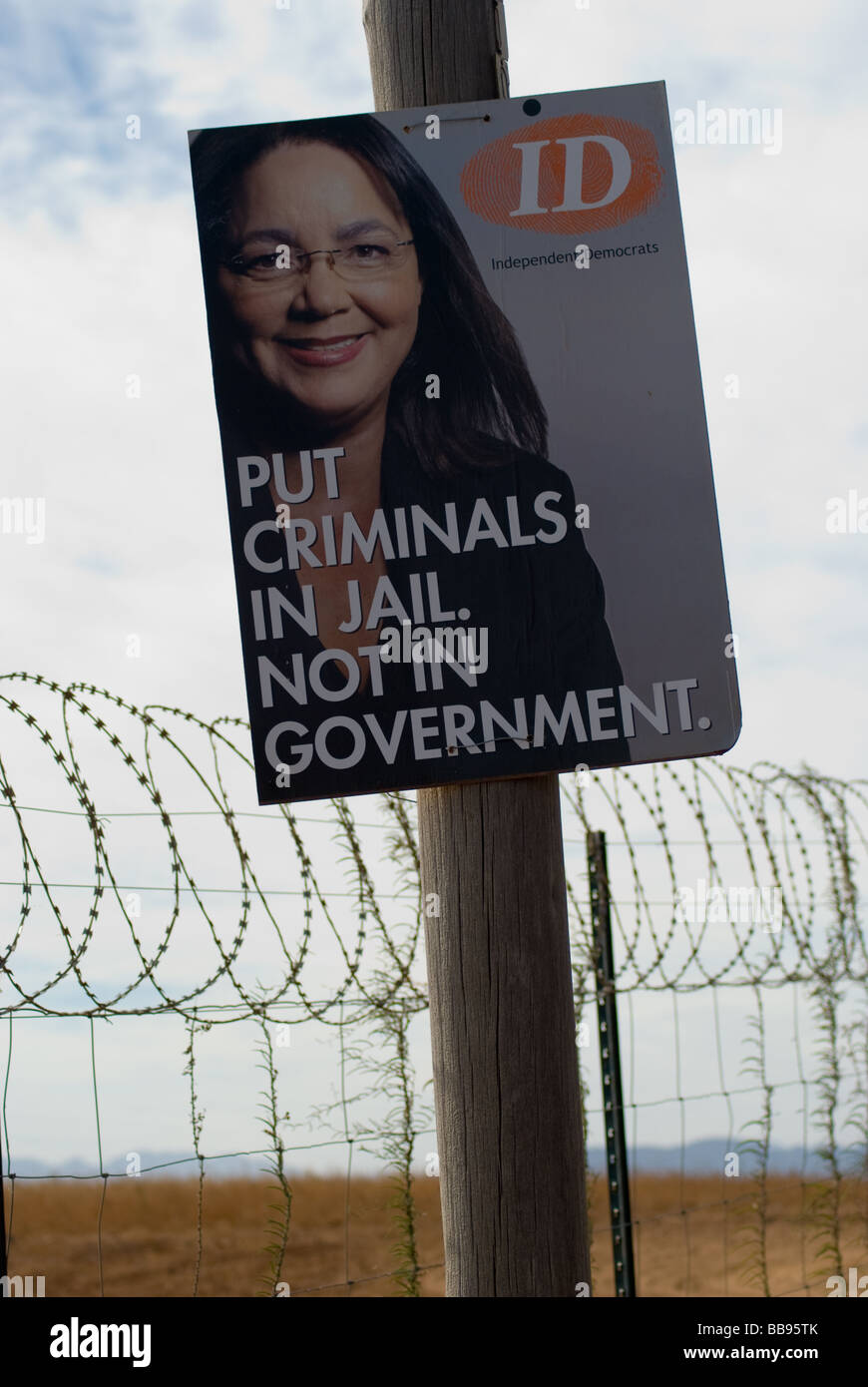 An election campaign poster for the Independent Democrats attacking Jacob Zuma and the ANC in the Western Cape, South Africa. Stock Photo