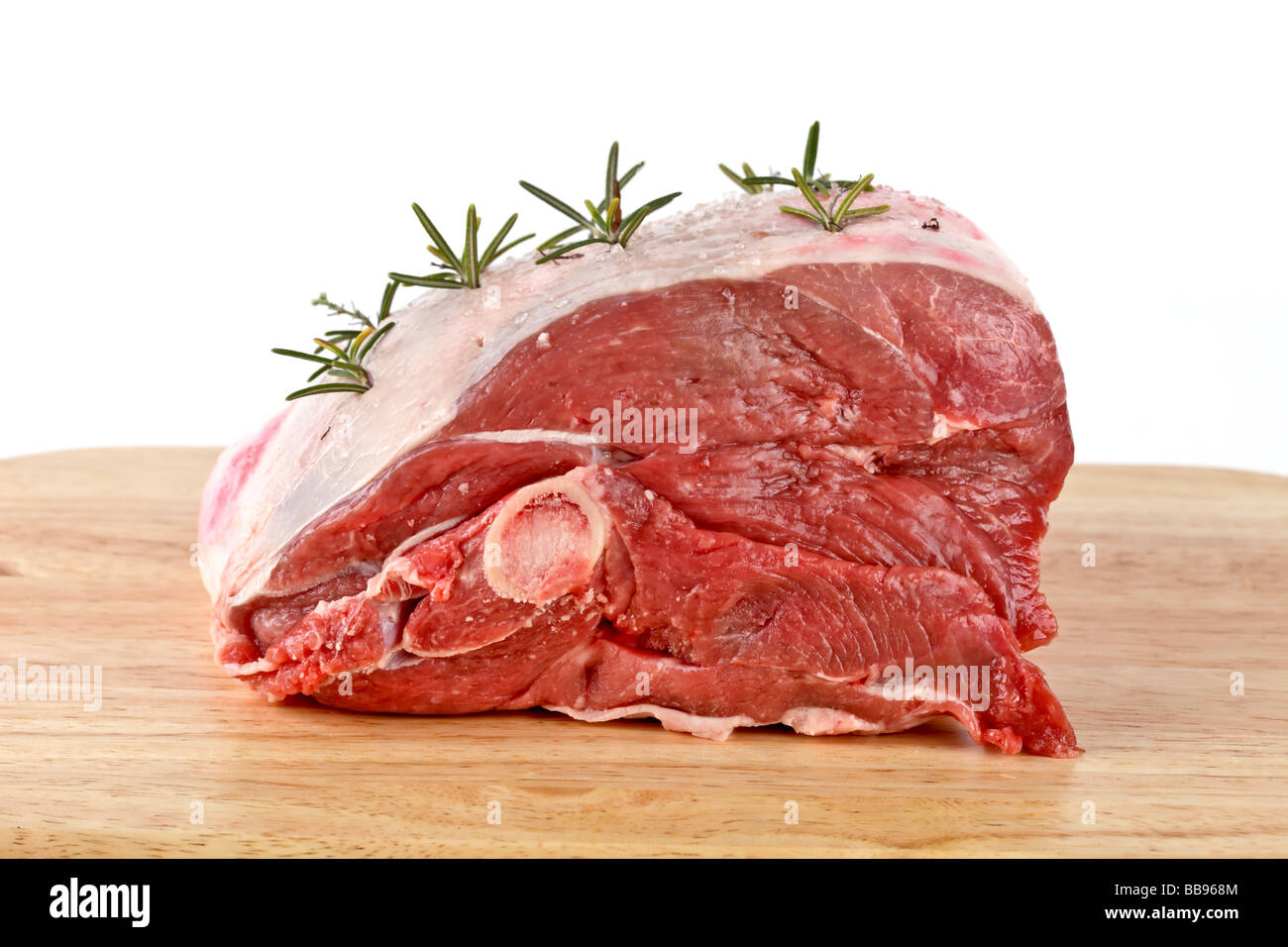 Leg of lamb ready for oven with tyme oil and salt Stock Photo
