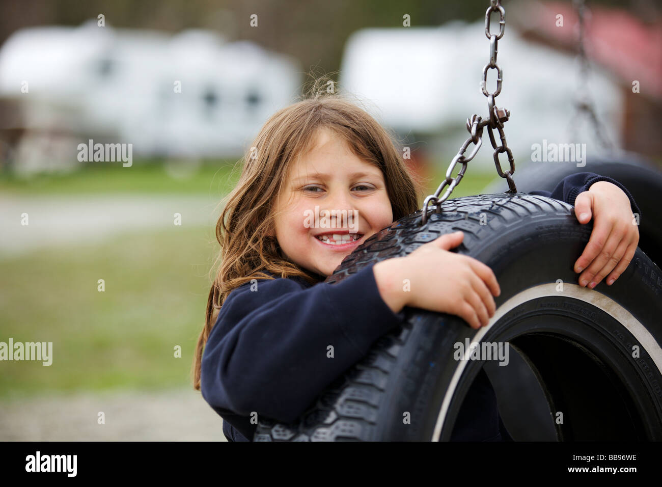 Portrait of a young girl playing at the playground Stock Photo