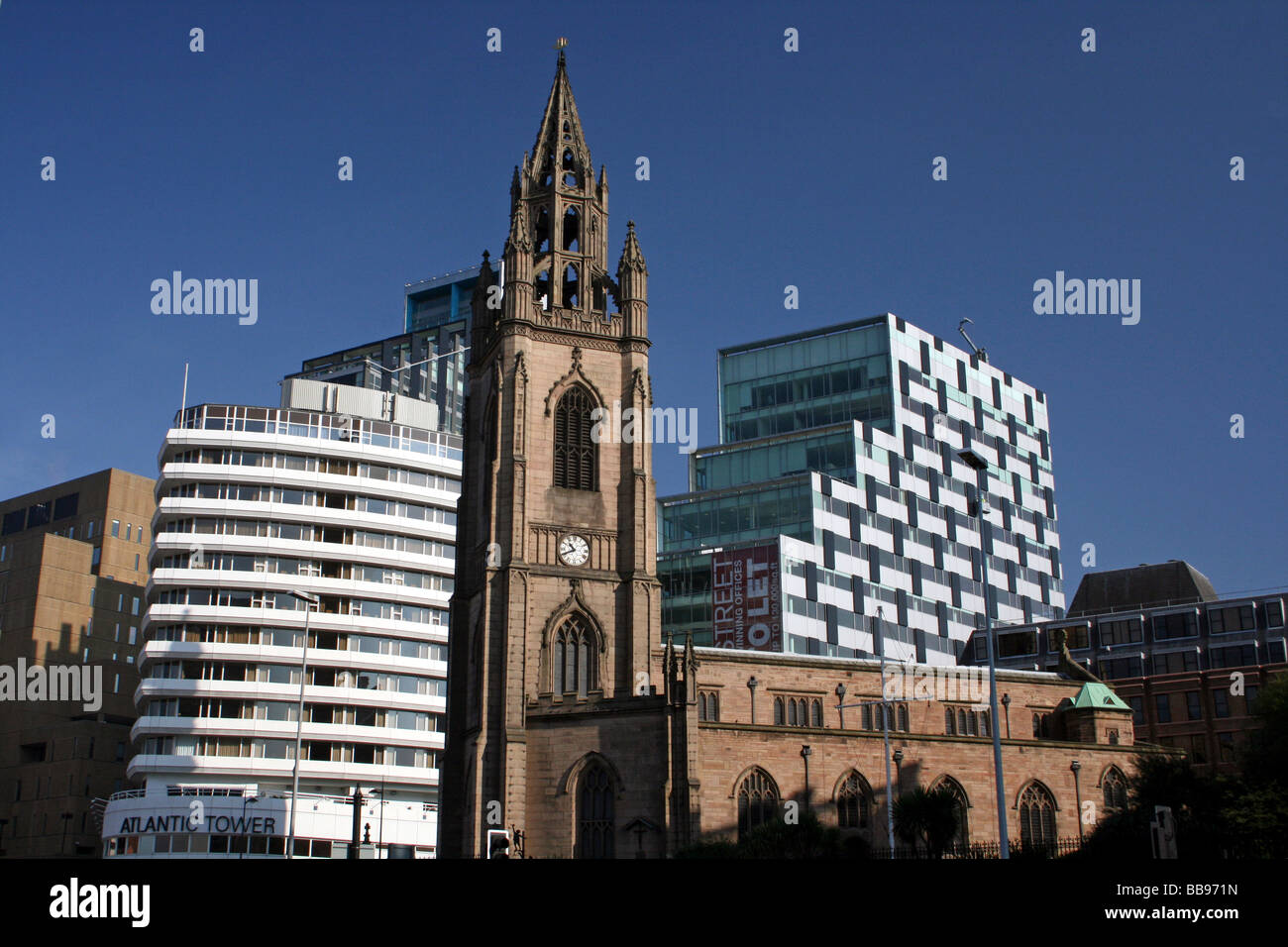 Church of Our Lady and Saint Nicholas a.k.a. 'The Sailors' Church', Pier Head, Liverpool, Merseyside, UK Stock Photo