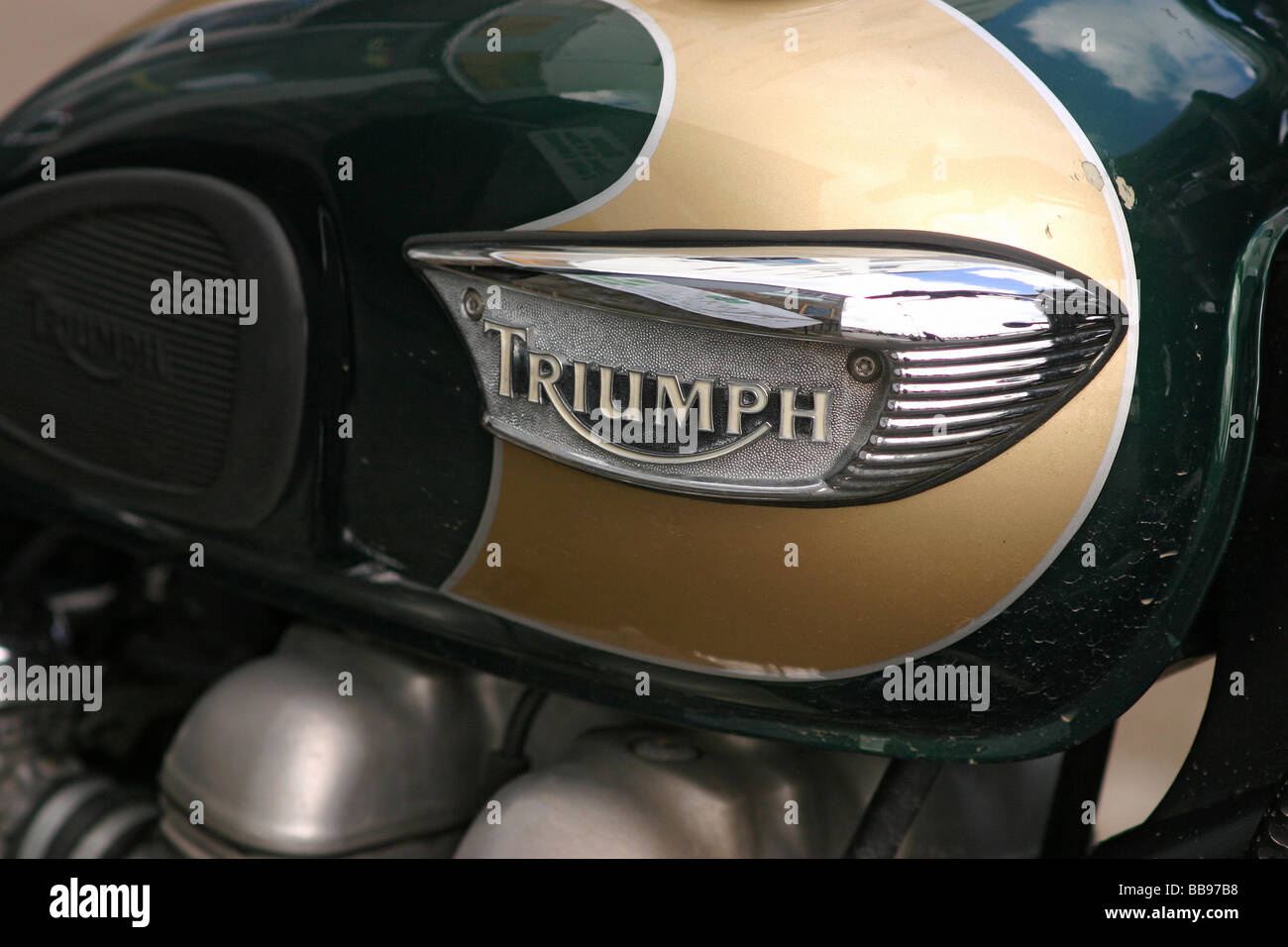 Fuel tank of vintage Triumph Bonneville Motorcycle Cornwall UK Stock