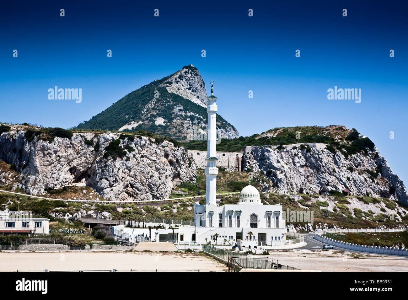 Shrine of Our Lady of Europe and Museum at Europa Point, with The rock of Gibraltar Behind Stock Shrine of Our Lady of Europe and Museum at Europa Point, with The rock of Gibraltar Behind Stock