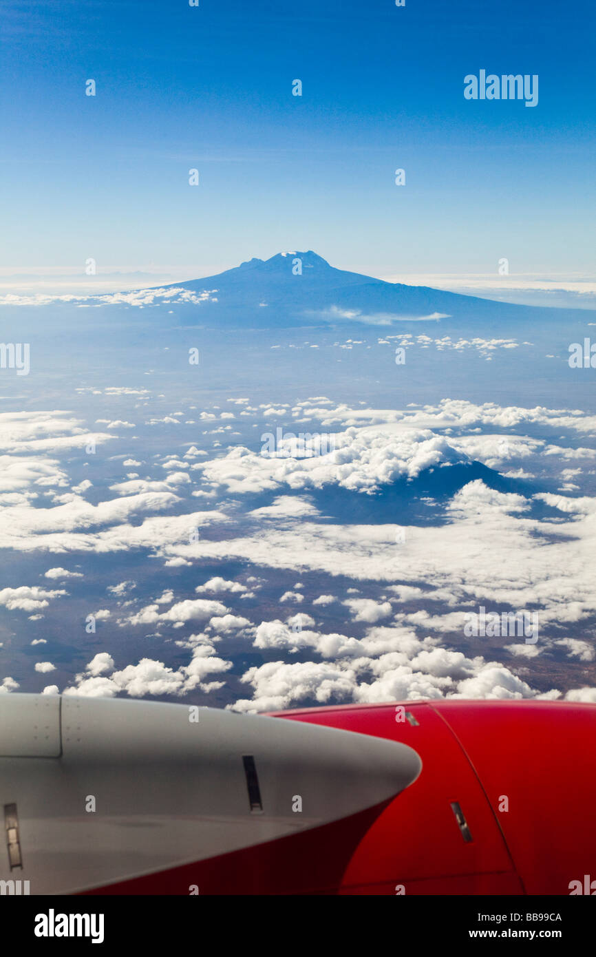 Mount Kilimanjaro viewed from the Kenya Airways morning flight from Niarobi to Lilongwe Stock Photo