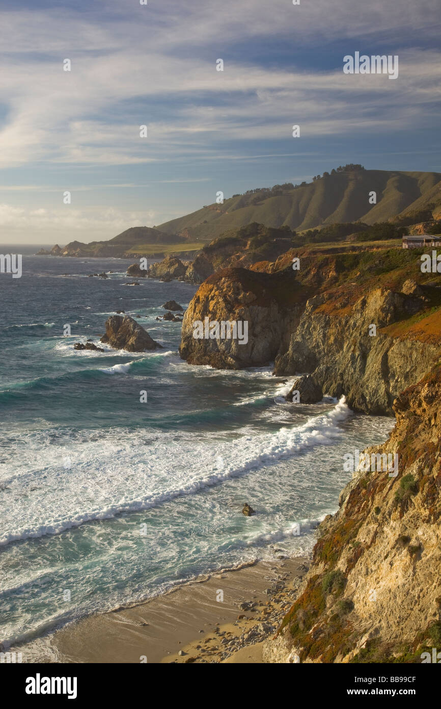 Monterey County CA View of Rocky Point on the Big Sur coastline with distant headlands and surf Cabrillo Highway Stock Photo