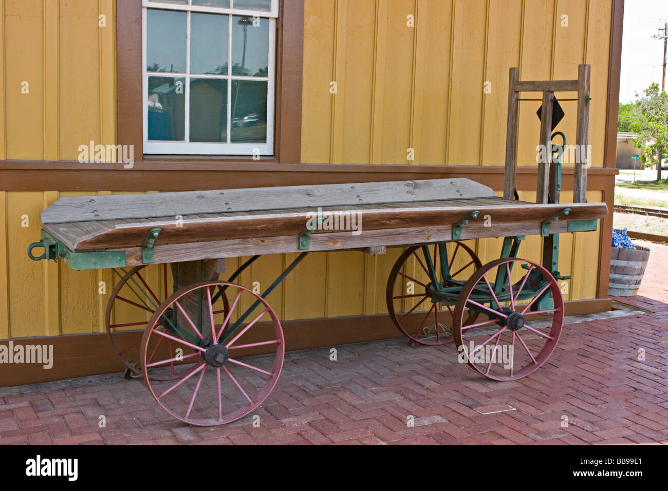 Old wooden cart used at railroad passenger depots to load and move