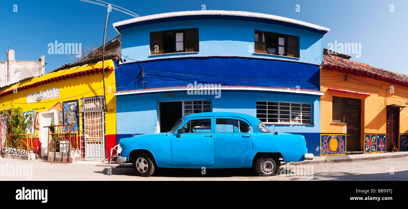Blue car in Havana, Cuba, Caribbean Stock Photo