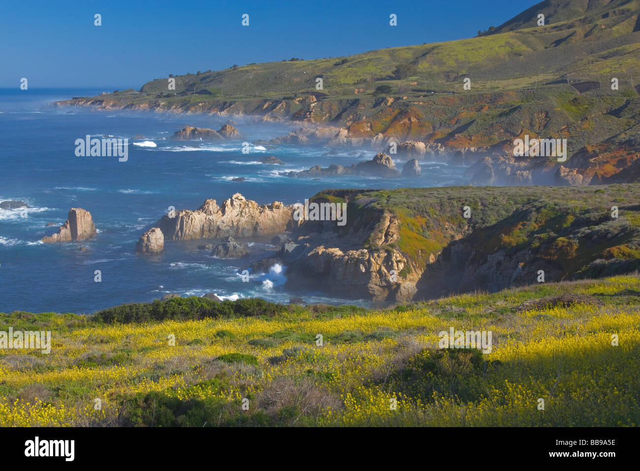View of rocky coast line and surf at Garrapata State Park at Big Sur ...