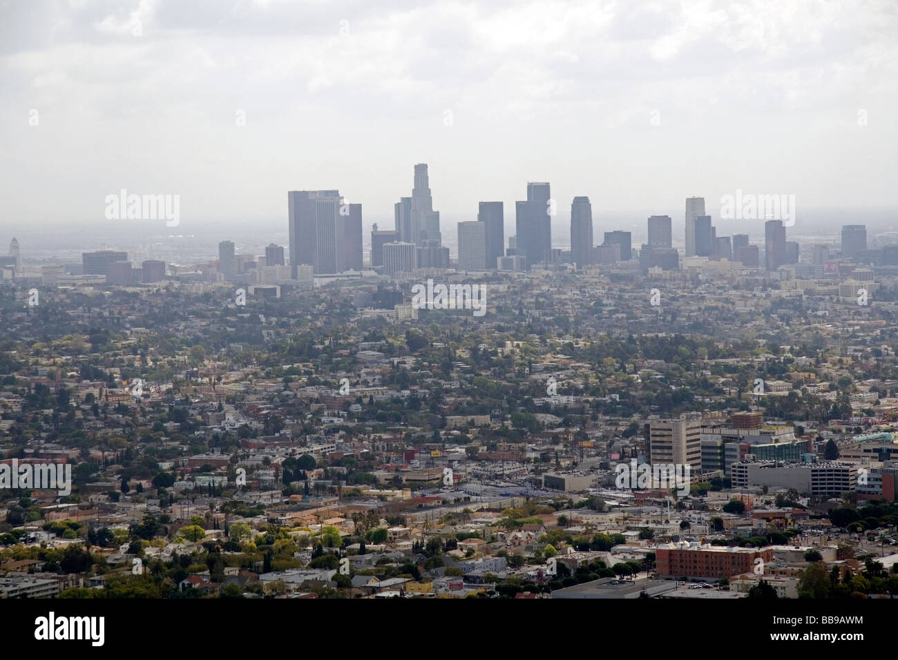 View of Los Angeles and smog from the Griffith Observatory Los Angeles California USA  Stock Photo