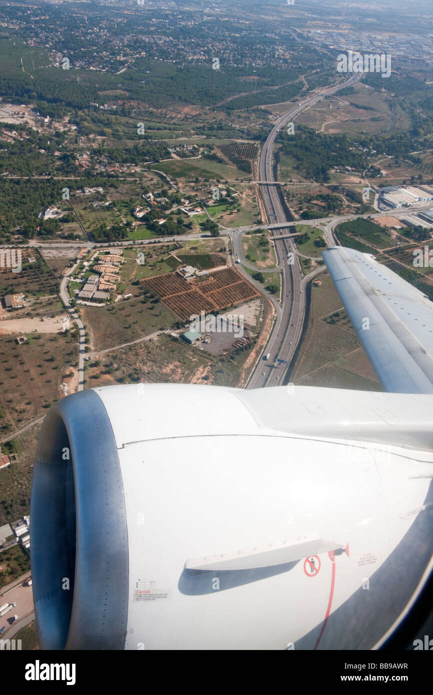 Flight Plane Air bound in Costa Blanca Spain on Holiday Boeing 747 aeroplane Stock Photo