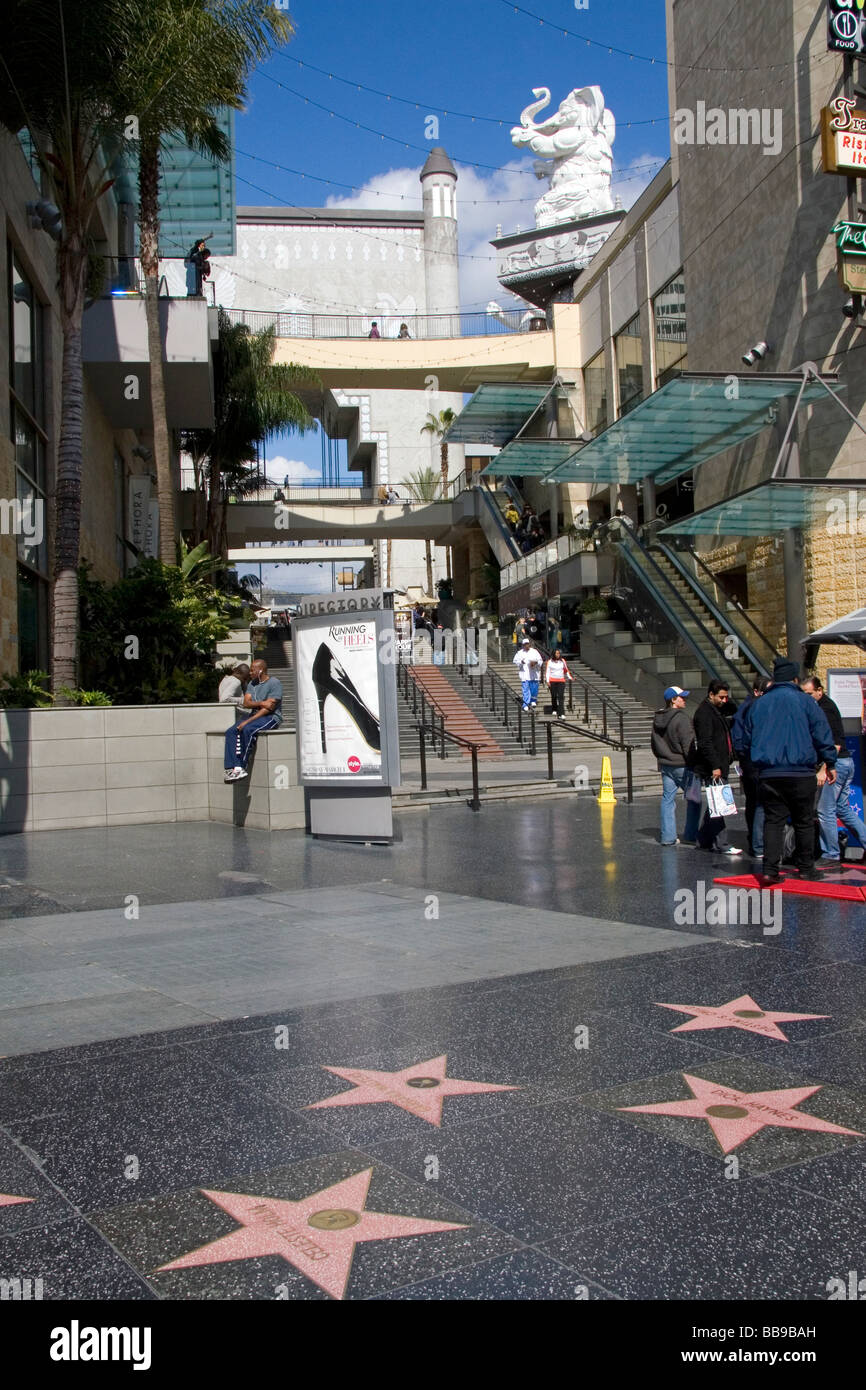 Stars honoring celebrities on the Hollywood Walk of Fame along Hollywood Boulevard in Hollywood Los Angeles California USA Stock Photo
